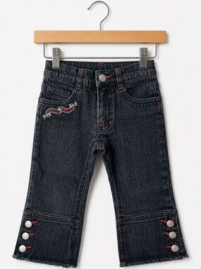 Harley-Davidson Girls Embroidered Button Hem Jeans Size 4 Biker Y2K Grunge